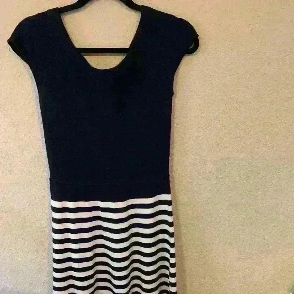 Boden navy blue and white stripe sweater dress, size 8